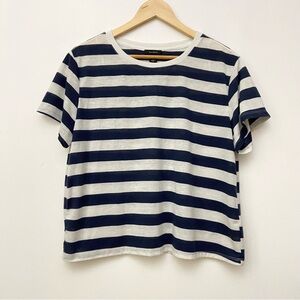Navy/White Striped Linen Blend T-Shirt